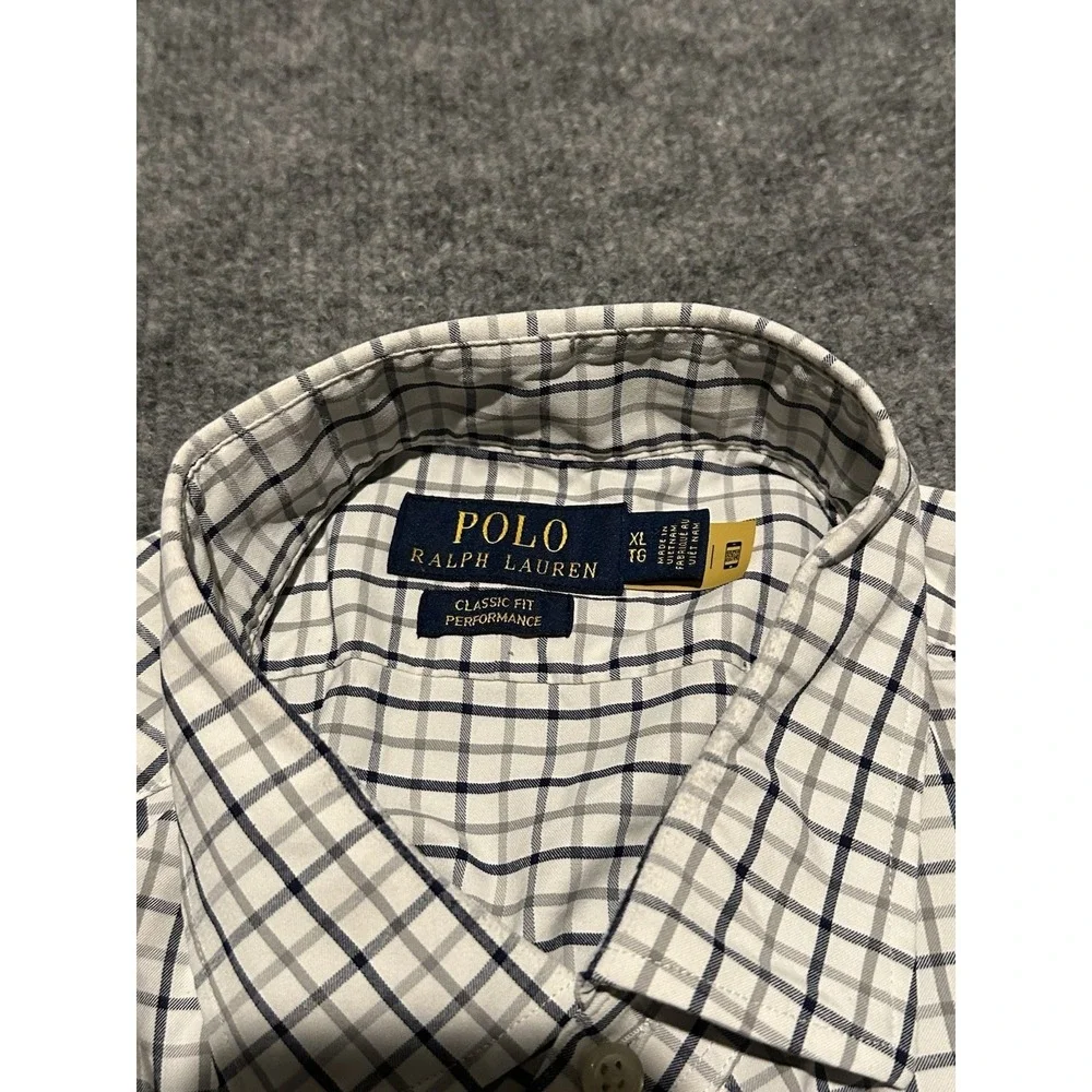 Polo Ralph Lauren Men's XL White Plaid Button Up Shirt Nylon Lightweight
